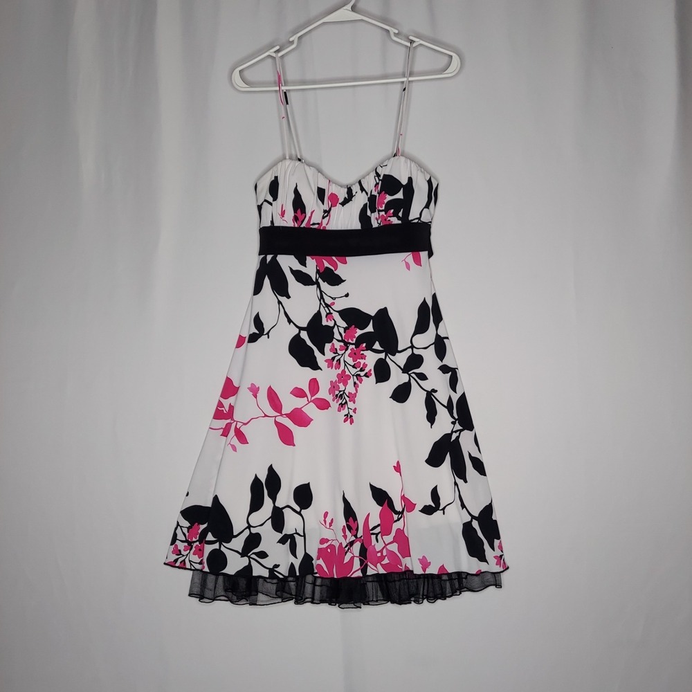 Speechless Strappy Dress Small Empire Tulle Sweetheart Pink Black Floral Y2K 90s